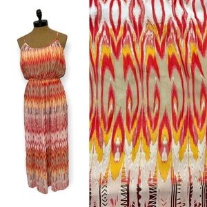 American Rag tribal spaghetti strap boho maxi dress sheer w/ slip elastic waist 